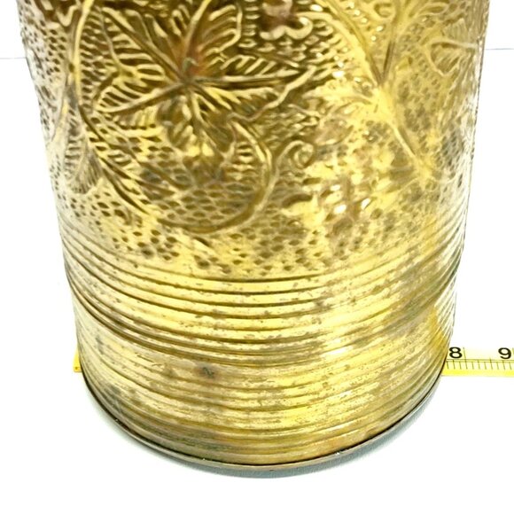 Umbrella Cane Brass Stand Grape Handle Detail Hand Hammered Reverse Floral Vinta - Picture 12 of 12